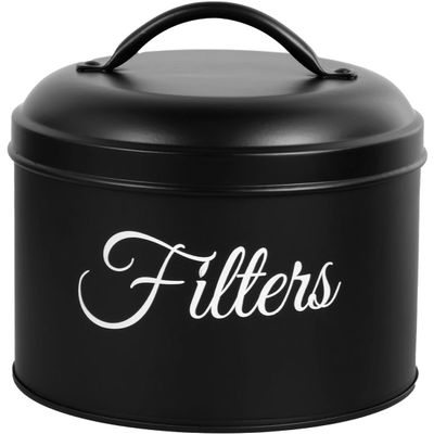 Coffee Filter Holder, Stainless Steel Round Basket, Coffee Filter Storage Container with Lid and Top Handle, Vintage Coffee Filter Organizer Rustic Coffee Filter Jar Container(black)