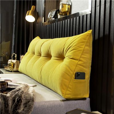 YOUGANG Wedge Headboard Pillow,Reading Pillow Single/Twin/Queen/King Size Headboard Bolster Pillow,Large Daybed Bolster Pillow Headboard for Lumbar Back Support (Yellow,150x50x20cm)
