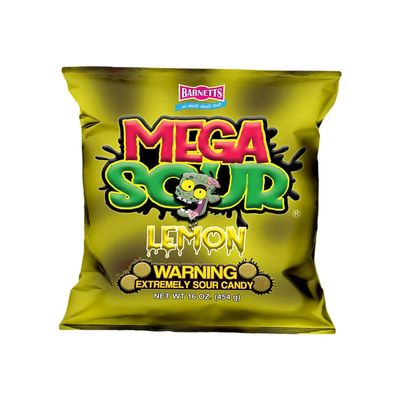 Barnetts - Mega Sour Candy Lemon 454g - Trendy Sweet Bags - Traditionally Handmade Sweets - Sour Coating Lasts 20 Seconds - Candies for Party Bag, Gift Hamper, or Hamper Box