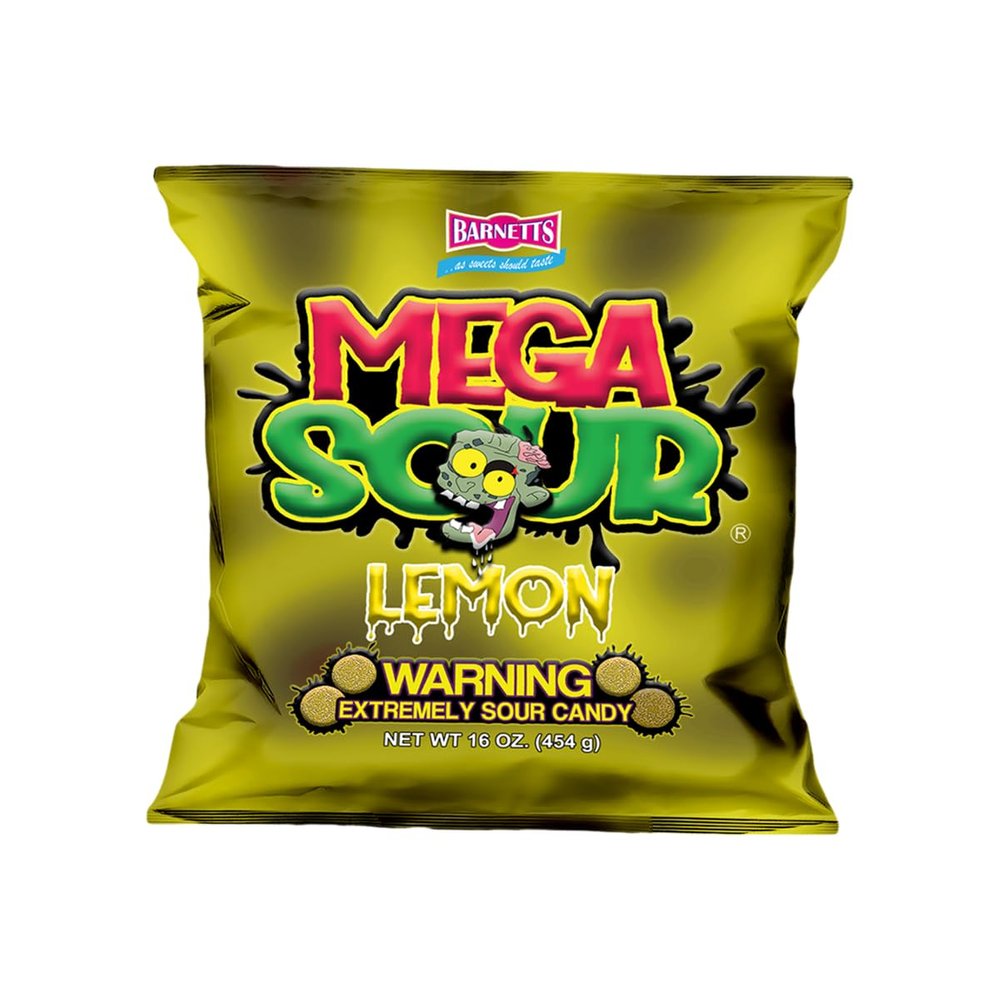 Barnetts - Mega Sour Candy Lemon 454g - Trendy Sweet Bags - Traditionally Handmade Sweets - Sour Coating Lasts 20 Seconds - Candies for Party Bag, Gift Hamper, or Hamper Box