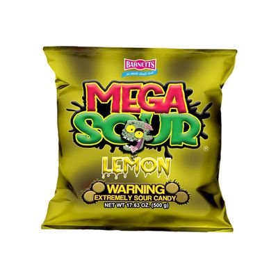 Barnetts - Mega Sour Candy Lemon 500g - Trendy Sweet Bags - Traditionally Handmade Sweets - Sour Coating Lasts 20 Seconds - Candies for Party Bag, Gift Hamper, or Hamper Box