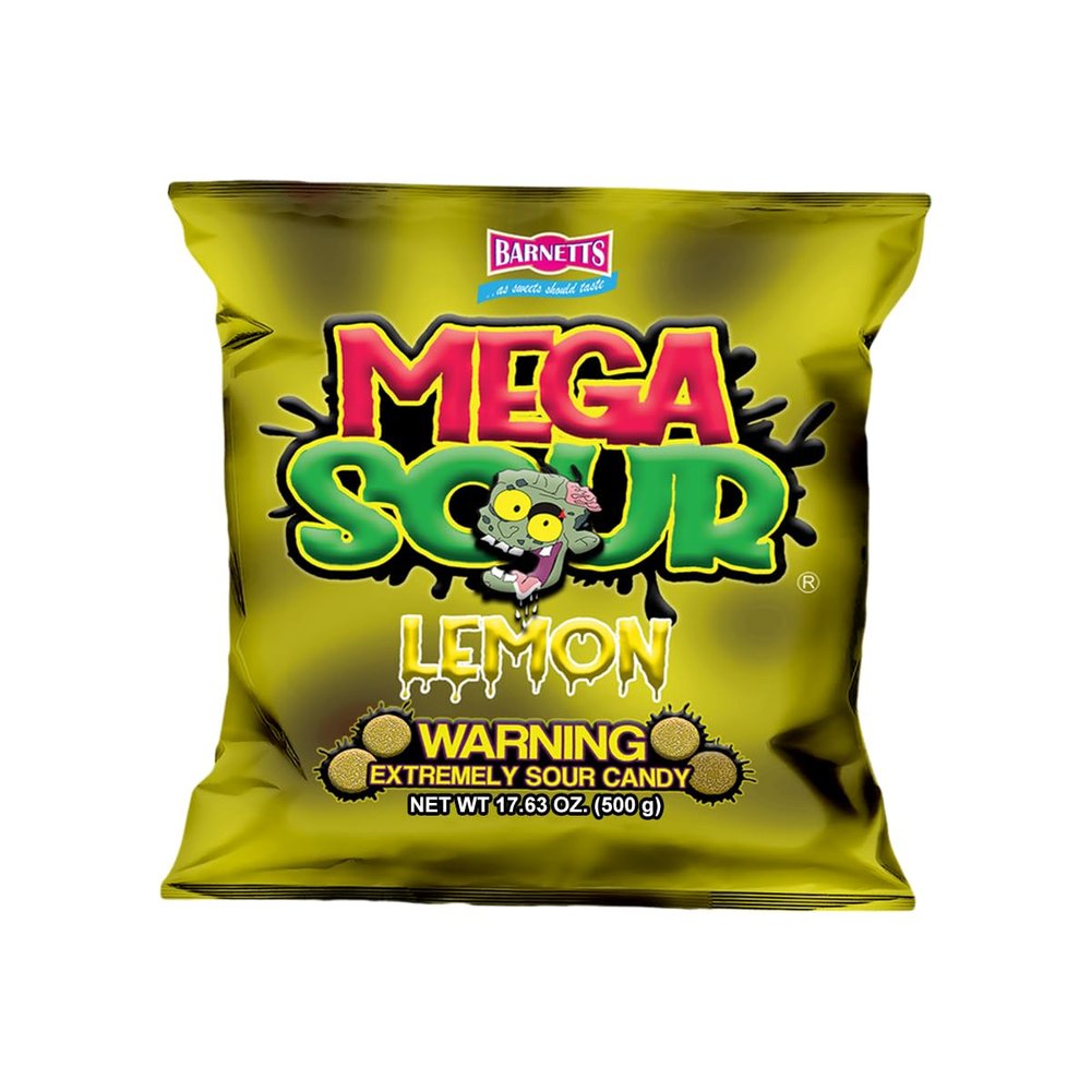 Barnetts - Mega Sour Candy Lemon 500g - Trendy Sweet Bags - Traditionally Handmade Sweets - Sour Coating Lasts 20 Seconds - Candies for Party Bag, Gift Hamper, or Hamper Box