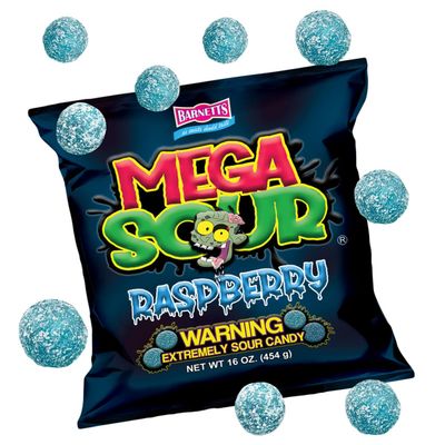 Barnetts - Mega Sour Candy Raspberry 454g - Trendy Sweet Bags - Traditionally Handmade Sweets - Sour Coating Lasts 20 Seconds - Candies for Party Bag, Gift Hamper, or Hamper Box