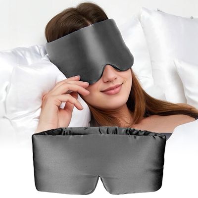100% Mulberry Silk Sleep Mask Eye Mask for Man and Woman with Adjustable Headband Full Size Large Sleep Mask Blindfold for Total Blackout All Night Sleep Travel Nap Taupe (Grey)