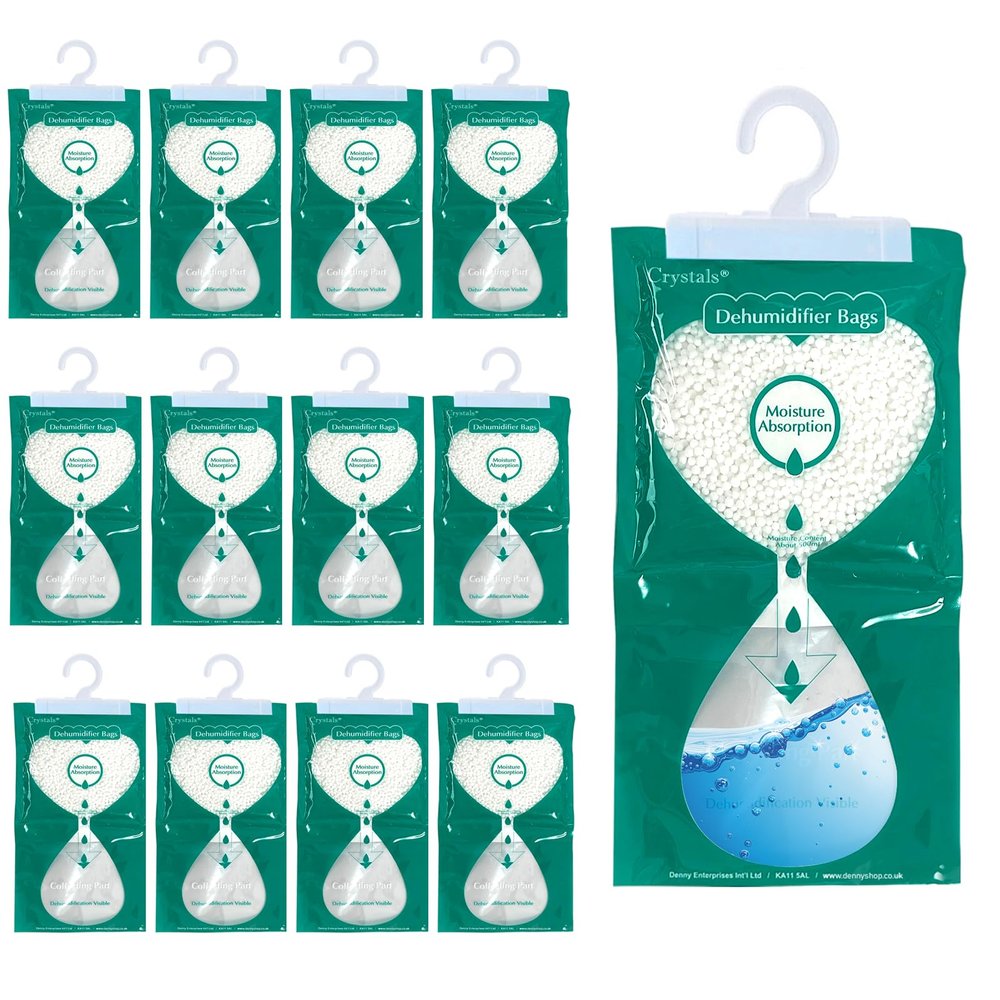 Crystals 18-Pack Hanging Wardrobe Dehumidifier Bags 250g Moisture Absorber with Leak-Proof Design & Hooks, Damp Traps for Closet, Wardrobe, Car, Office Effective Condensation and Odour Control