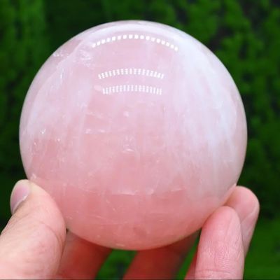 NHDVDVAV Natural Pink Rose Quartz Crystal Spheres Magic Healing Ball Ornament with Wood Stand for Meditation, Scrying,Decoration,Feng Shui Stone,8~8.5cm