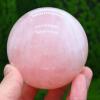 NHDVDVAV Natural Pink Rose Quartz Crystal Spheres Magic Healing Ball Ornament with Wood Stand for Meditation, Scrying,Decoration,Feng Shui Stone,8~8.5cm view 1
