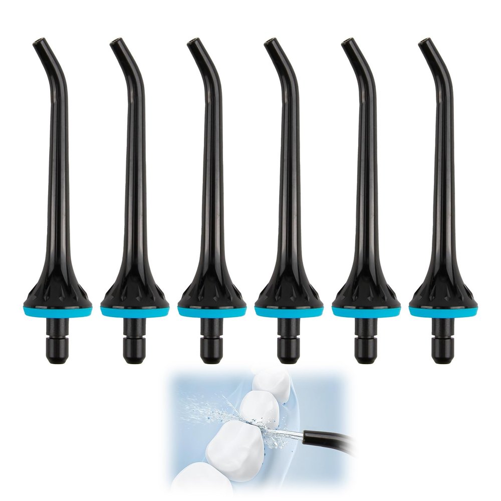 6-Pack Flosser Replacement Tips for Hangsun, Nicwell, COSLUS, Mospro, Zerhunt, Oral Irrigator Jet Tips, Black ABS Jet Tips with Leak-Proof Rubber Sealing, Ideal for Dental Care & Gum Health