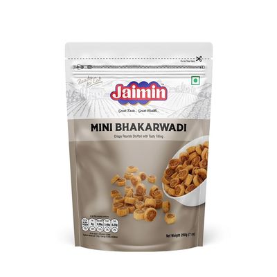 Jaimin Indian Snacks -Traditional Flavours- The Ethinic Taste Of India- Savourys and Snacks- Enjoy a Bold, Savory Taste-A Tasty Party Snack Option (pack of 1) (Pack of 1, Mini Bhakarwadi)
