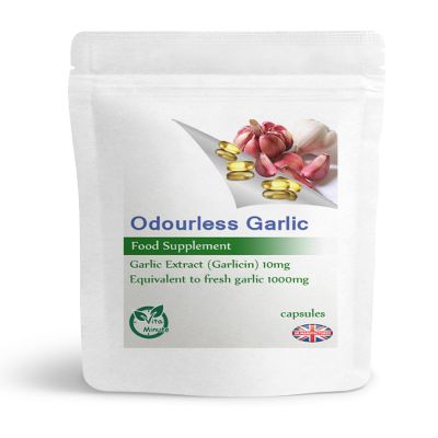 100 Capsules - Odourless Garlic 10mg Extract Softgel Capsules (Equivalent to 1000mg Fresh Garlic) Immunity, Cholesterol, Heart Health, Natural Allicin, Cold Pressed