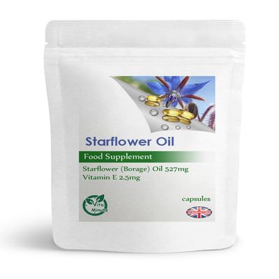 100 x Starflower (Borage) Oil 530mg Capsules, Sofgel, Cold Pressed, Skin, Blood, Health, Joints Support, Natural Omega-6