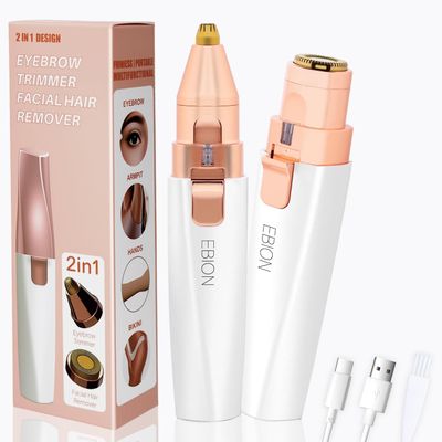 EBION Facial Hair Remover for Women,Eyebrow Trimmer & Face Shavers for Facial Hair Women 2 in 1,Rechargeable Electric Eyebrow Razor Lady Shavers for Face,Body,Lips,Beard,Arms