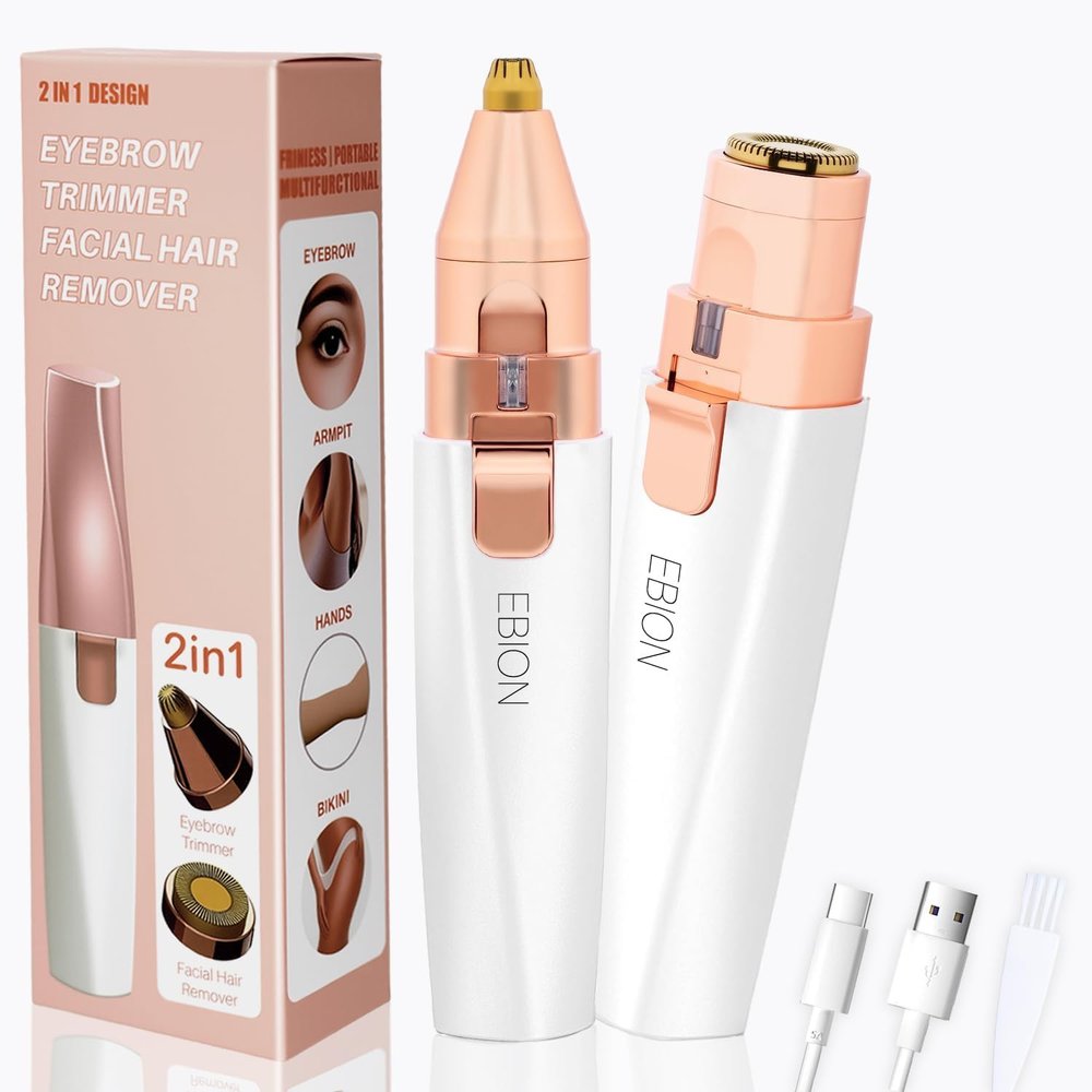 EBION Facial Hair Remover for Women,Eyebrow Trimmer & Face Shavers for Facial Hair Women 2 in 1,Rechargeable Electric Eyebrow Razor Lady Shavers for Face,Body,Lips,Beard,Arms