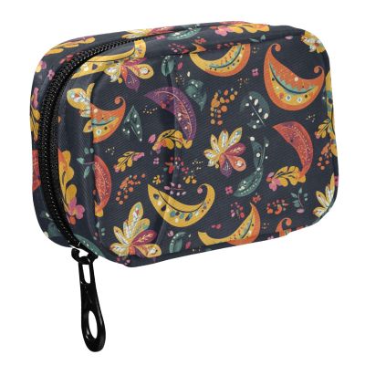 Fustylead Beautiful Colorful Paisley Flower Travel Pill Case Bag with Zipper Weekly Pill Box 8 Compartments 7 Day Personal Pill Case Purse Medicine Case Organizer