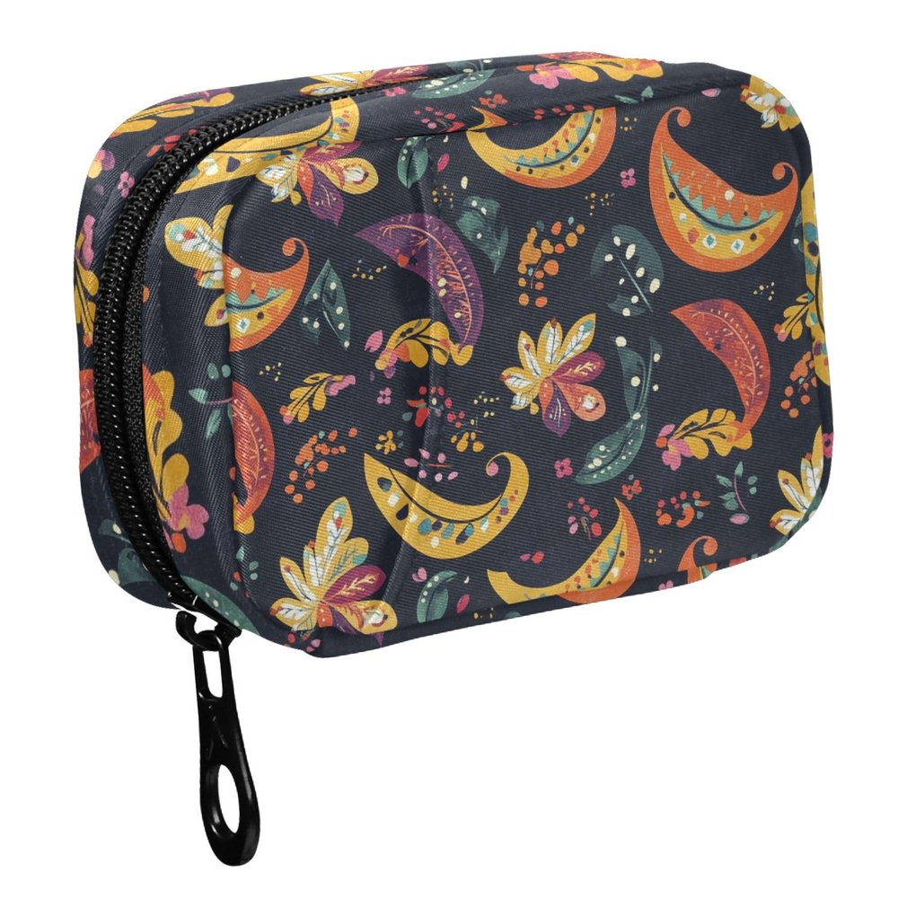 Fustylead Beautiful Colorful Paisley Flower Travel Pill Case Bag with Zipper Weekly Pill Box 8 Compartments 7 Day Personal Pill Case Purse Medicine Case Organizer