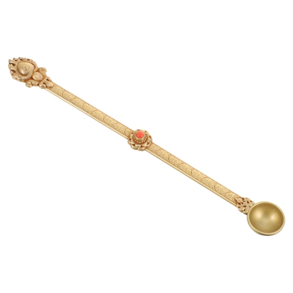 DECHOUS Hawan Tibet Pouring Ghee Spoon for Brass Oblations Offering Carved Intricately Ethnic Antique Style Removal for Rituals and Ash