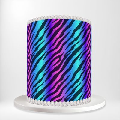 Vibrant Rainbow Zebra Animal Skin Fur Diagonal Stripes Wrap Around Print A4 Edible Paper Icing Sheet Cake Topper Side Ribbon Border Decor for Personalised Themed Decorations