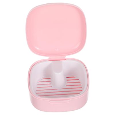 ARTSEWPLY Pink Retainer Cleaning Box with Built-in Drainer Basket and Secure Lid, Plastic Retainer Storage Holder Offering Easy Cleaning and Secure Sealed Design for Denture Holder Adults