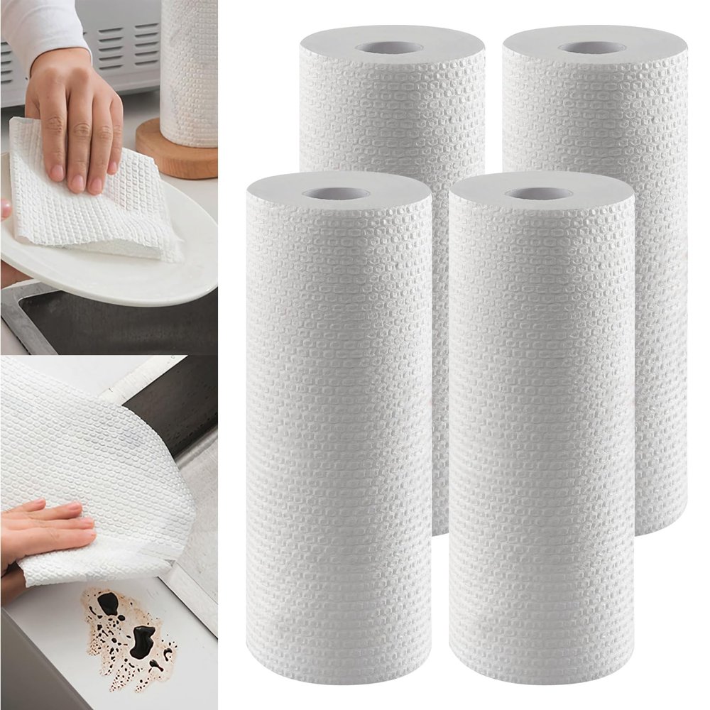 4 Rolls Kitchen paper towels,Disposable kitchen paper towels,Flex-Sheets Paper Towels,100 Sheets Per Roll (White, 20 * 20cm/50 Sheets)