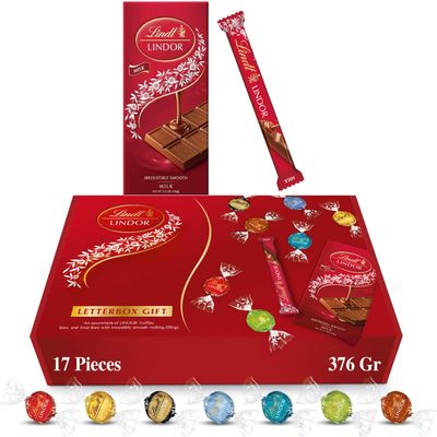 Lindt Letterbox Chocolate Hamper - 376g (17-Piece Set) - Assorted Chocolate Bars & Truffles, Lindor Chocolates Gift Box, Birthday Gifts for Women and Men, Thank You Gifts