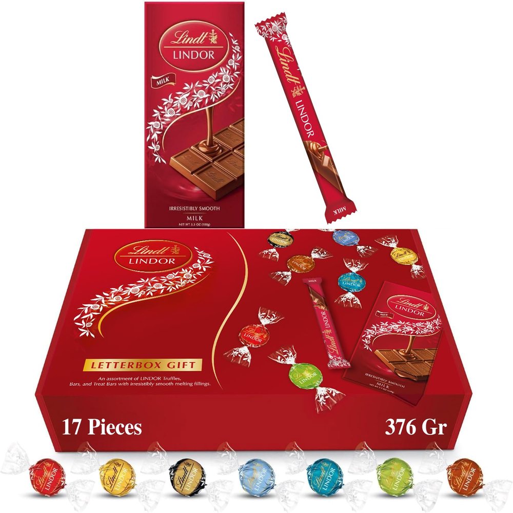 Lindt Letterbox Chocolate Hamper - 376g (17-Piece Set) - Assorted Chocolate Bars & Truffles, Lindor Chocolates Gift Box, Birthday Gifts for Women and Men, Thank You Gifts