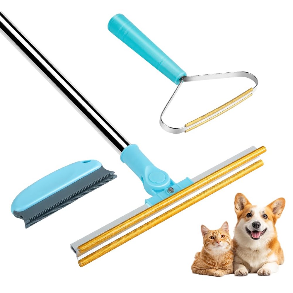 Carpet Rake for Pet Hair Removal, Pet Hair Removal Tool Set of 3, 56 Long Handle Carpet Pet Hair Removal Carpet Scraper Dog Cat Hair Remover for Sofa, Couch, Car, Rug