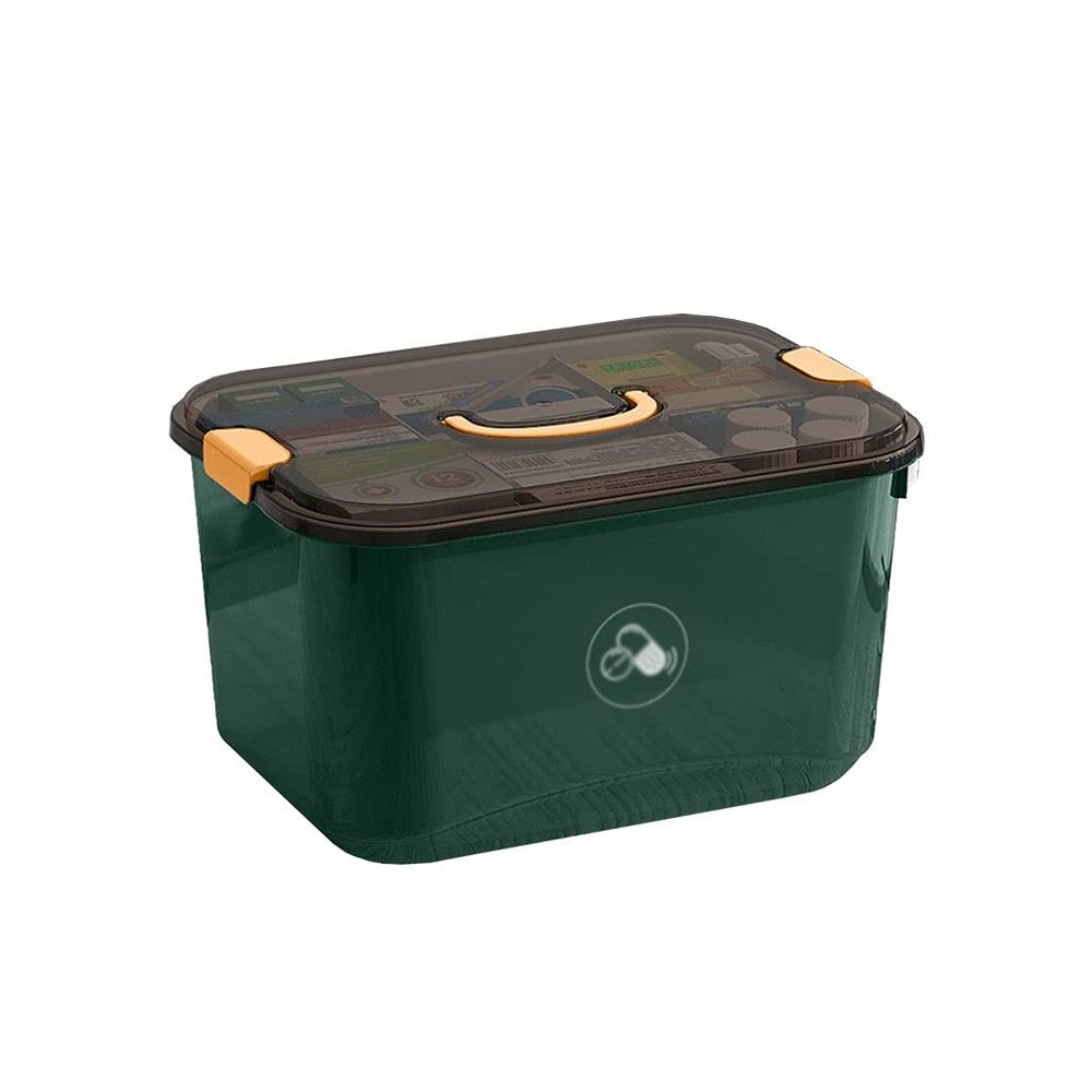 VDLLQYN, First Aid Kit Plastic First Aid Kit Medicine Storage Box Household Portable Handle Medical Medicine Storage Box 11.4/14.5 Inches First Aid Kits,First Aid Box(Green,S)