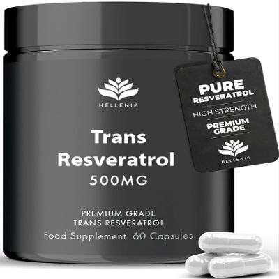 Trans Resveratrol 500mg Capsules | Pure Trans Resveratrol Supplements 500mg | Suitable for Vegans | Premium Grade | GMP Certified | Made in the UK by Hellenia