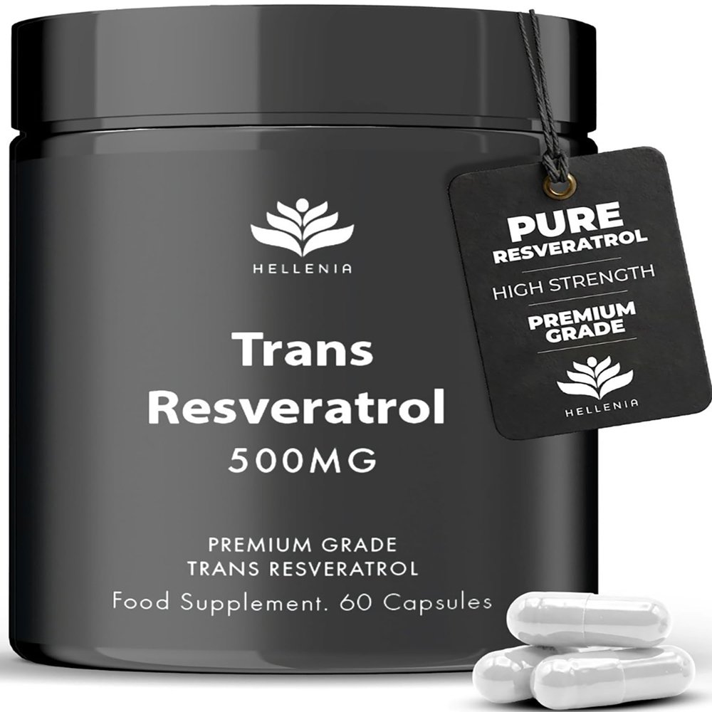 Trans Resveratrol 500mg Capsules | Pure Trans Resveratrol Supplements 500mg | Suitable for Vegans | Premium Grade | GMP Certified | Made in the UK by Hellenia