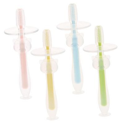Didiseaon 4pcs Silicone Infant Toothbrush Baby Oral Cleaner with Suction Base Lightweight Comfortable Brushing Experience Prevents Swallowing Suitable for Newborn Toddlers