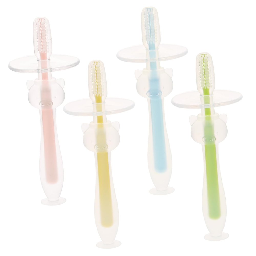 Didiseaon 4pcs Silicone Infant Toothbrush Baby Oral Cleaner with Suction Base Lightweight Comfortable Brushing Experience Prevents Swallowing Suitable for Newborn Toddlers