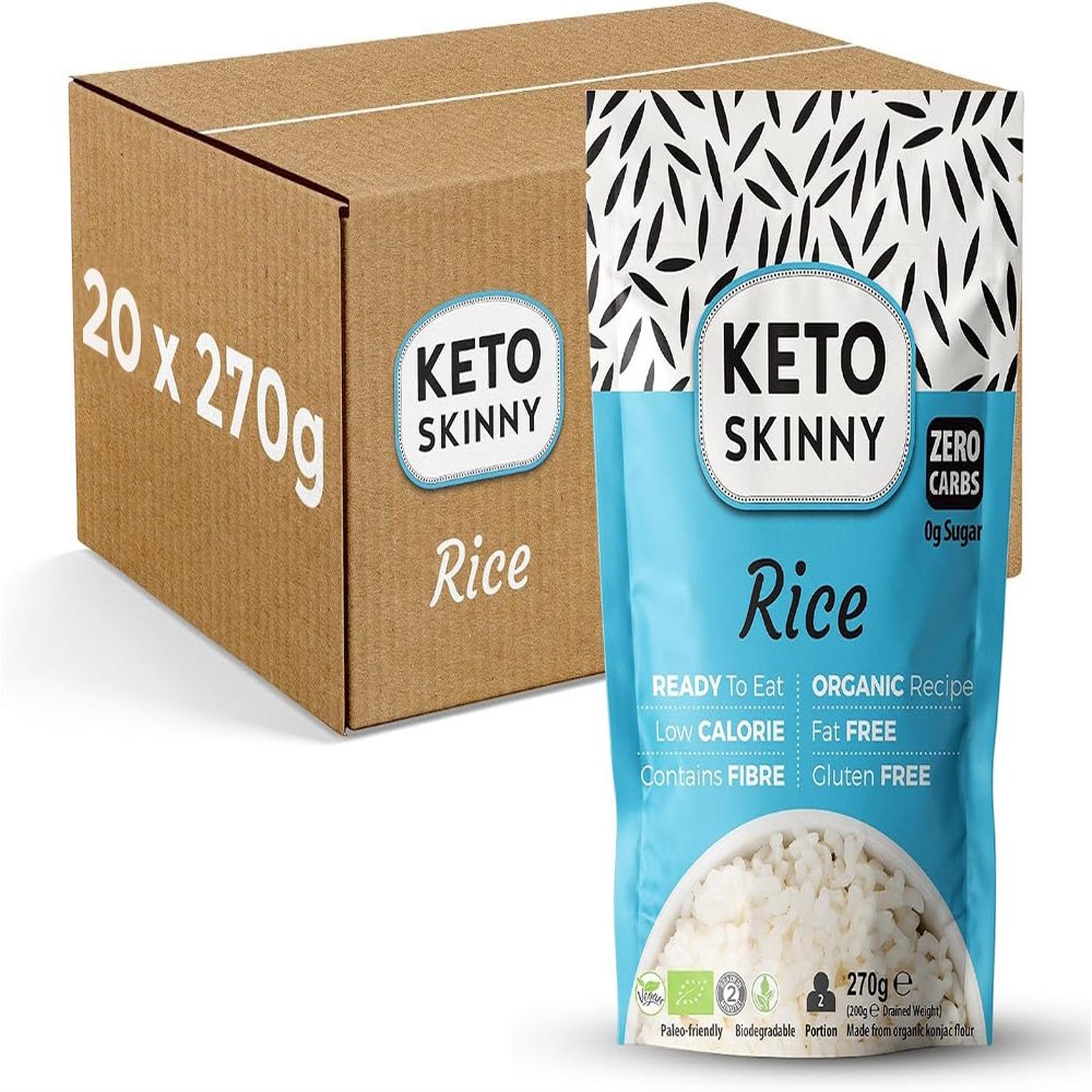 Keto Skinny Shirataki Konjac Rice 270g (Pack of 20) - Organic Konjac Flour, Zero Sugar, Low Carb, Low Calorie, Fibre & Protein, Gluten Free, Vegan, Keto & Paleo Friendly Ready to Eat Rice Alternative