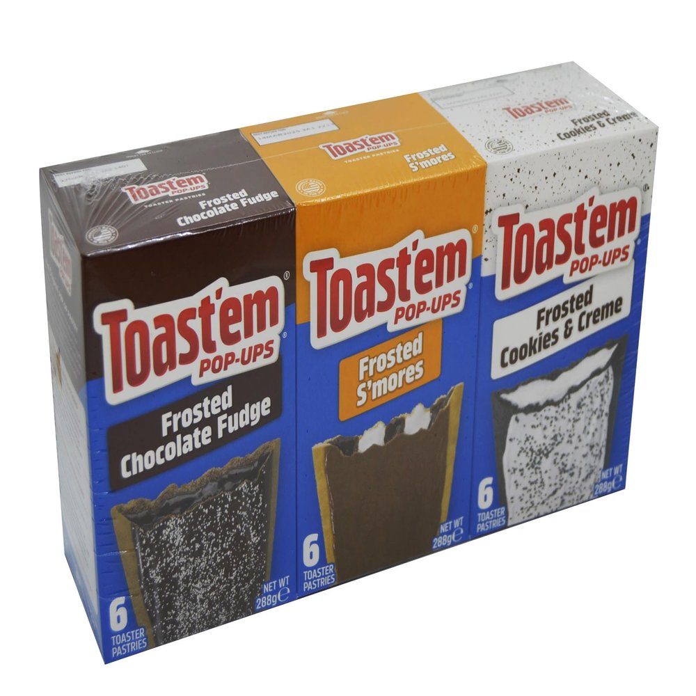 Toast'em Pop-Ups Frosted Variety Pack Chocolate Fudge, Smores & Cookies & Creme (18 pastries) Similar to Pop Tarts