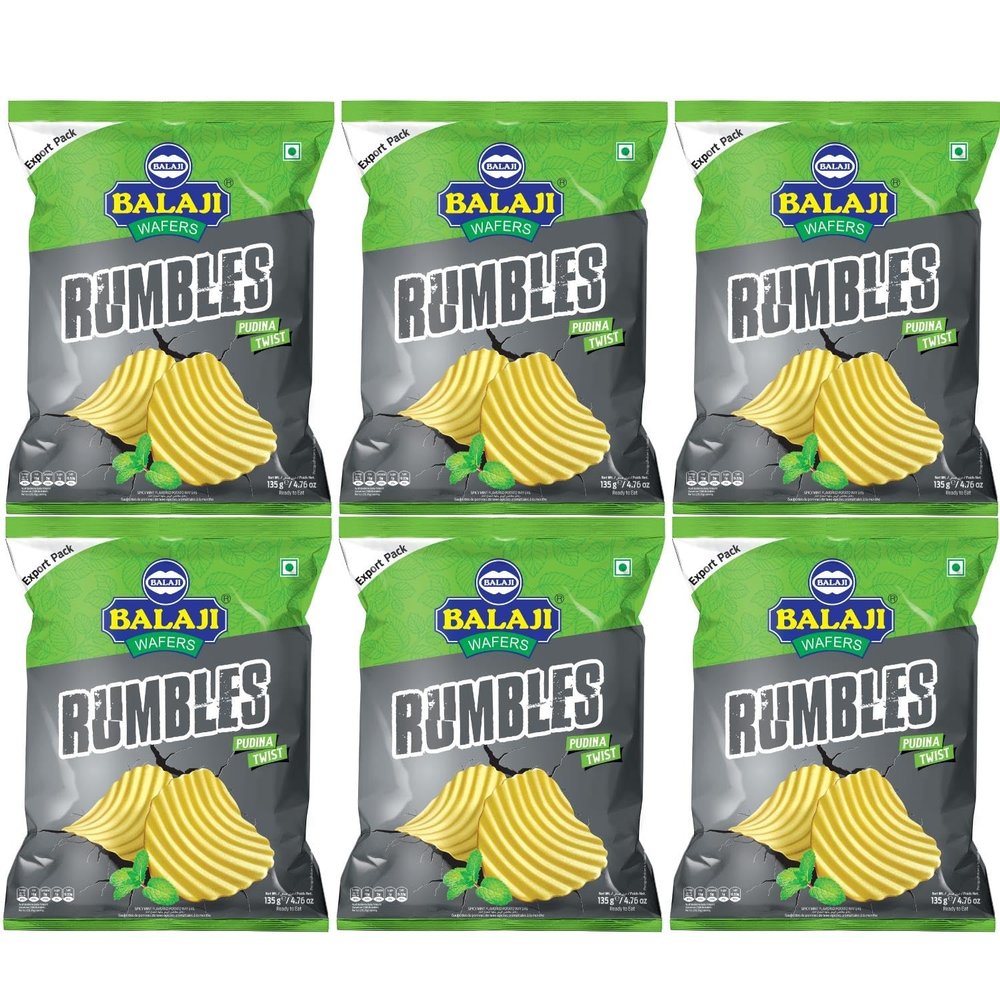 Balaji Rumble Mint Twist 135gm (Pack of 6) | Refreshing Mint Flavoured Crunchy Snack | Perfect for Tea-Time, Parties, and Anytime Munching