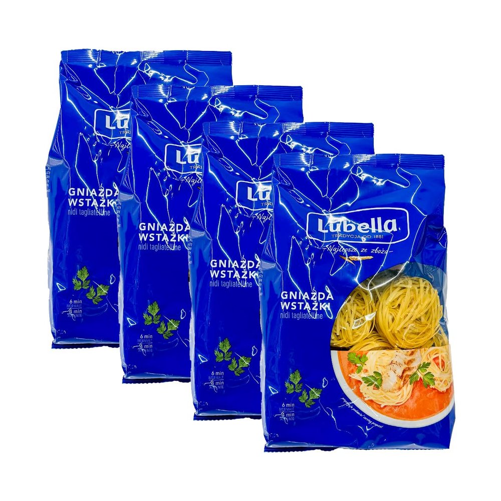 Lubella Nest Ribbons 400G Gniazda Wstazki Ribbon Sockets Delicious and Tasty Traditional Pasta Easy to Cook Durum Wheat Semolina Product of Poland Pack of 4