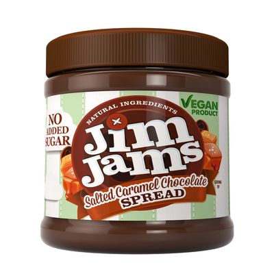 Jimjams Plant based Vegan No Added Sugar Salted Caramel Chocolate Spread 350g | Healthy Diabectic Belgium Choco Spread | Ideal on bread & breakfast & Baking Cakes, Pancakes, Muffins (1, Caramel)