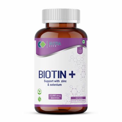 Nutra Life Biotin with Zinc & Selenium Tablets - 12000 mcg - 180 Tablets - Hair Growth Vitamins for Thicker Hair and Fuller Beard - Faster Nail Growth - Healthy Skin - for Men & Women