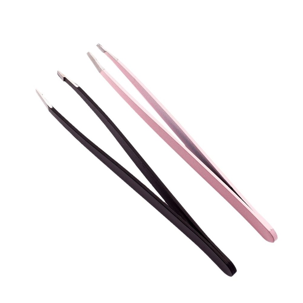 2 Pieces Professional Eyebrow Tweezers Slanted Stainless Steel Hair Remover