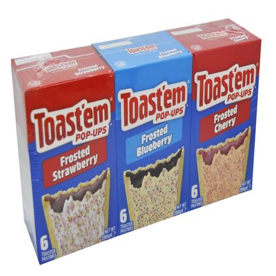 Toast'em Pop-Ups Fruit Variety Pack Frosted Strawberry, Frosted Blueberry, Frosted Cherry (18 pastries)