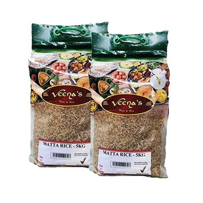 Veena's Kerala Matta Rice 5Kg Natural and Authentic Rich in Fiber and Nutrients Ideal for Traditional Recipes Product from India Pack of 2