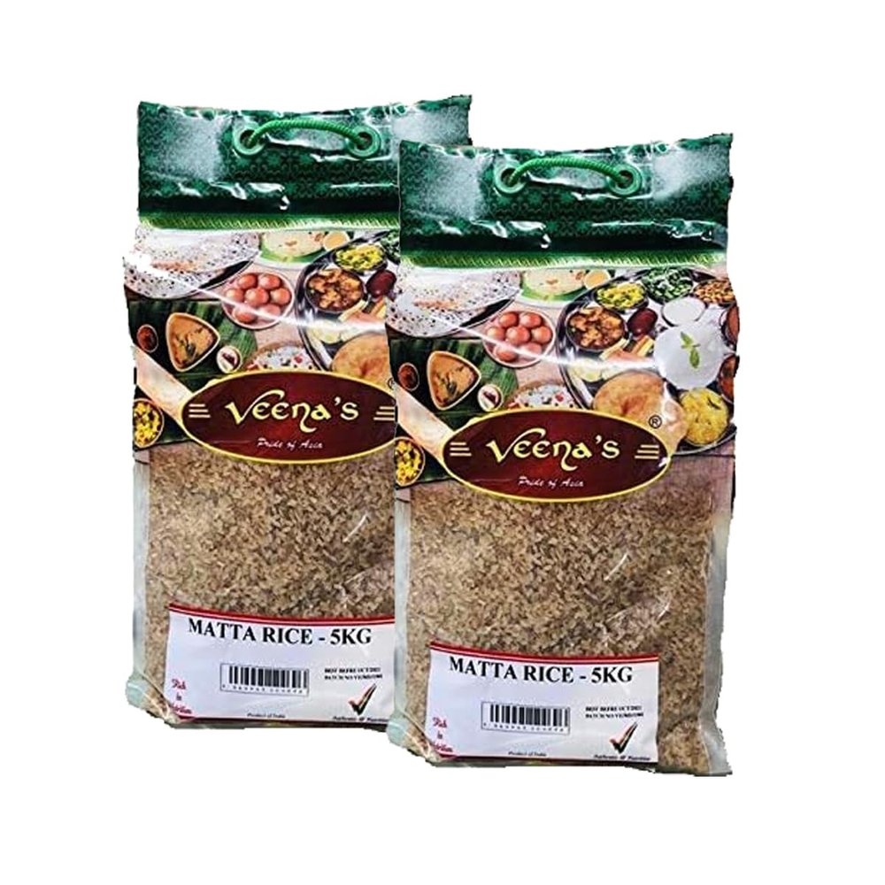 Veena's Kerala Matta Rice 5Kg Natural and Authentic Rich in Fiber and Nutrients Ideal for Traditional Recipes Product from India Pack of 2