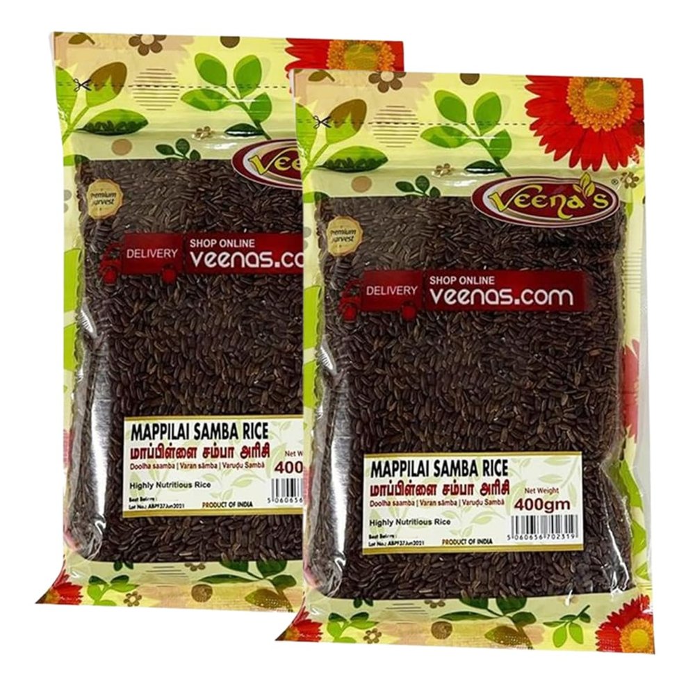 Veena's Mappilai Samba Rice 400g Rich in Nutrients Ideal for Healthy Cooking High Fiber and Energy Traditional Samba Rice Product from India Pack of 2