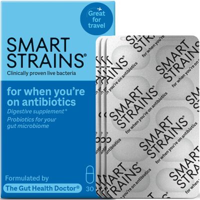 SMART STRAINS Probiotics for Antibiotics & Traveller's Tummy Proven Live Bacteria, Formulated by The Gut Health Doctor, 10 Billion LGG Worlds Most Studied Bacterial Cultures, 30 Oral Capsules