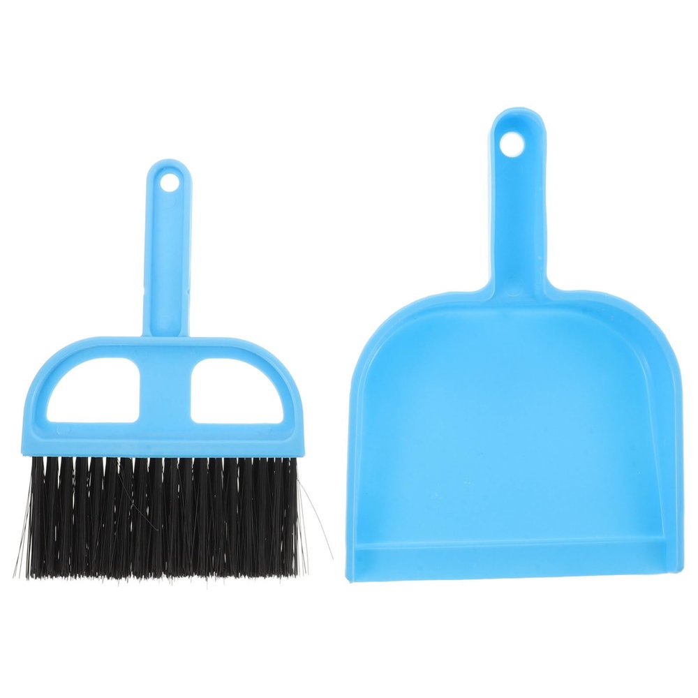 SEWOART Mini Broom and Dustpan Set Plastic Material with Wear Resistance , for Cleaning Hard-to-Reach Spaces Like Computer Vents and Auto Parts , Blue Portable for Home and Pet Store Use