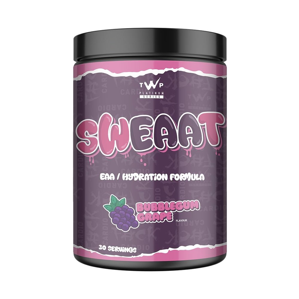 TWP Nutrition Platinum Series SWEAAT, EAA & Hydration Formula, Pre, Intra and Post Workout Powdered Drink, Zero Sugar, 450g and 30 Servings, 5 Great Flavours (450g, Bubblegum Grape)