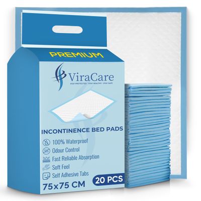 100 x Premium Incontinence Bed Pads 75x75 cm | Disposable Bed Mats | Hygienic Protection & Self Adhesive Tabs | Bed Protectors Kids & Adults | (5 Packs of 20)