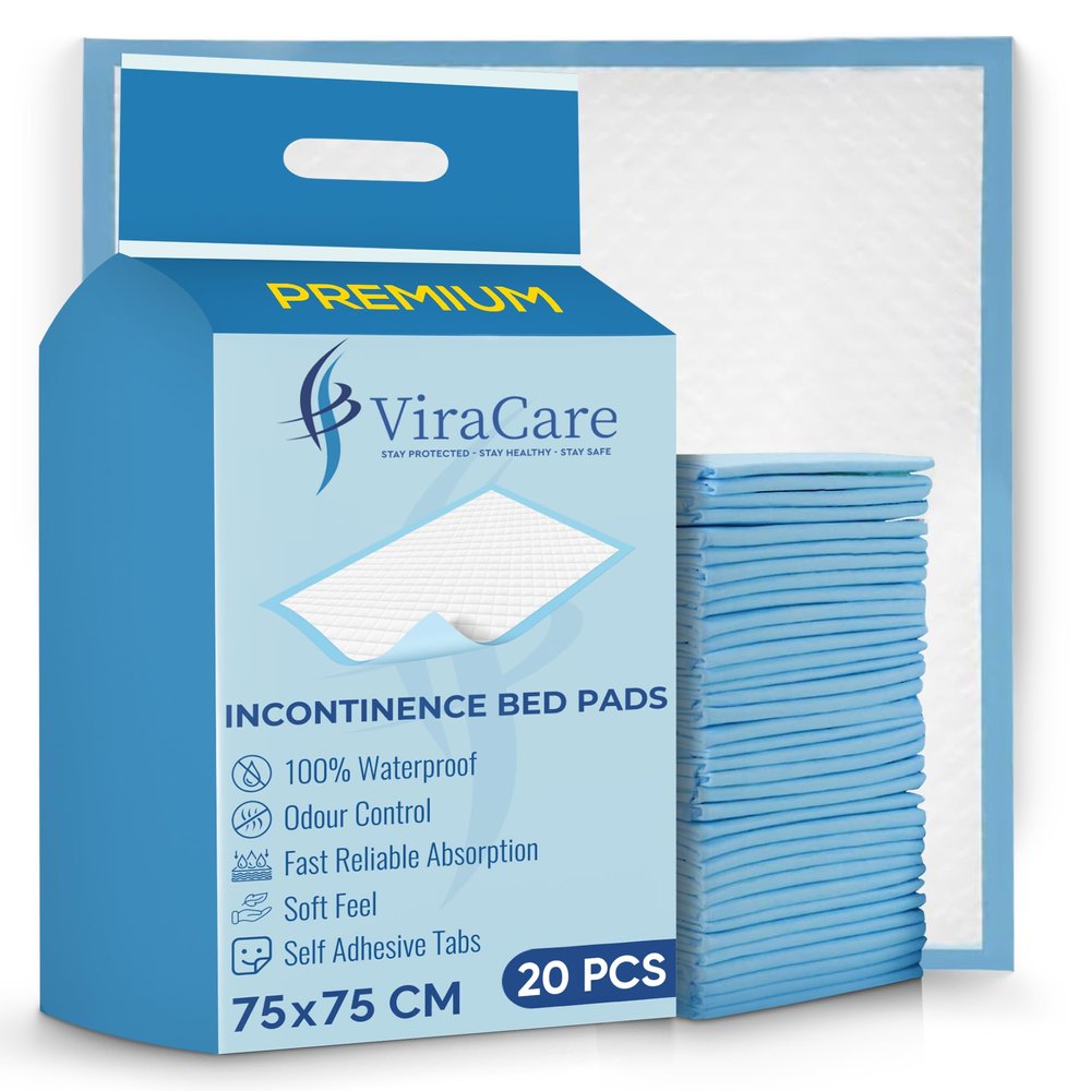 100 x Premium Incontinence Bed Pads 75x75 cm | Disposable Bed Mats | Hygienic Protection & Self Adhesive Tabs | Bed Protectors Kids & Adults | (5 Packs of 20)
