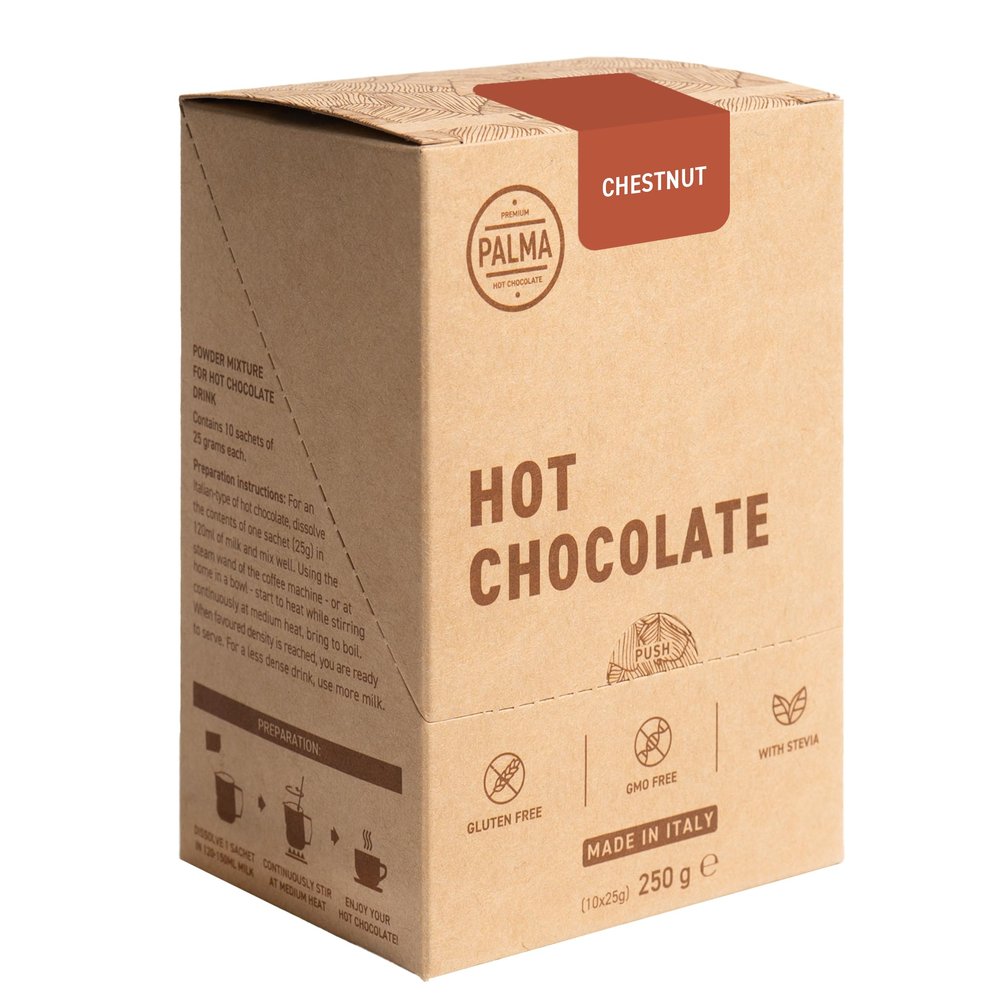 PALMA Italian Hot Chocolate Sachets - Chestnut Chocolate | Rich & Creamy Drinking Chocolate | Gluten Free, GMO Free | Made in Italy | 250g (10 Servings)