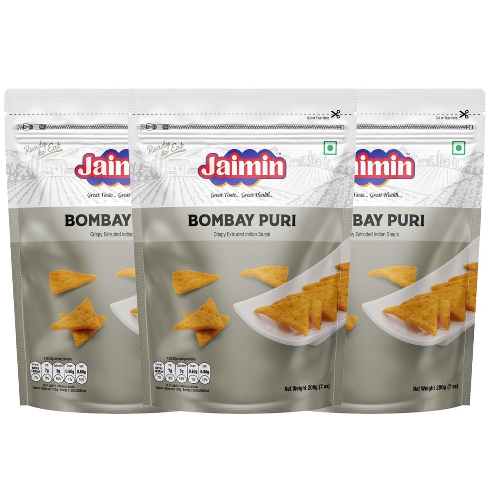 Jaimin Bombay Puri 200gm (Pack of 3) | Authentic Indian Snack | Crispy & Flavourful Tea-Time Namkeen | Perfect for Bhel Puri, Chaats & Quick Munching