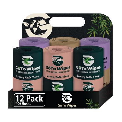 Premium Ultra Soft Organic Bamboo Toilet Paper, Extra Thick 3 Ply Chemical-Free Tissue Paper, Non-Toxic and Chlorine-Free, Sustainable Septic Safe Toilet Paper, 12 Mega Rolls by GoTo Wipes